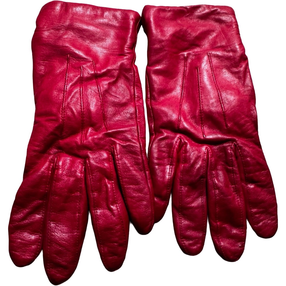 Aris Leather Gloves Womens 7.5 Red Good Vintage Lined Winter Accessory